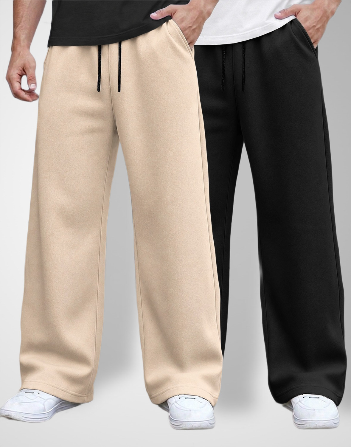 SPECTATOR Pack of 2 Men Solid Track Pants (Beige, Black) - Image 1