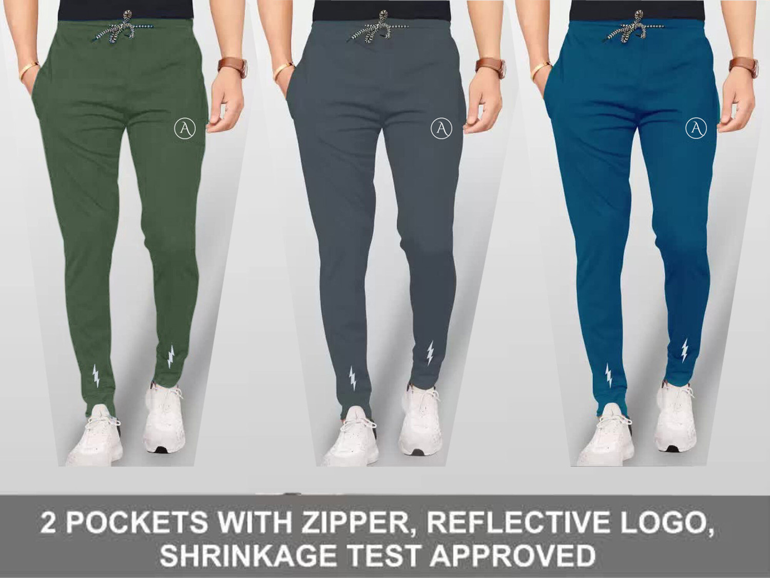 Image of FOXTER Pack of 3 Men Printed Black, Blue, Grey Track Pants