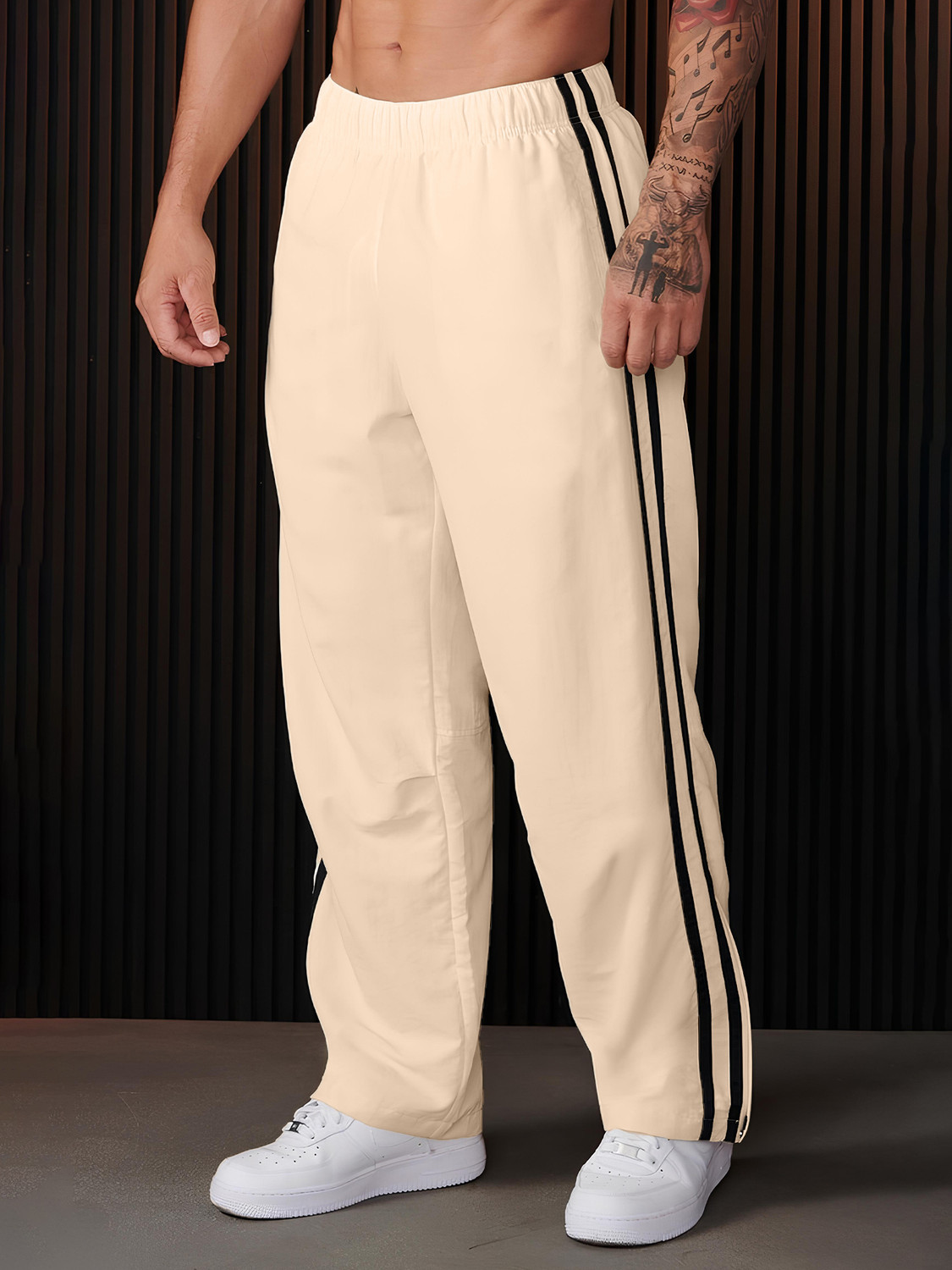 Image of Yaqr Men Striped White Track Pants