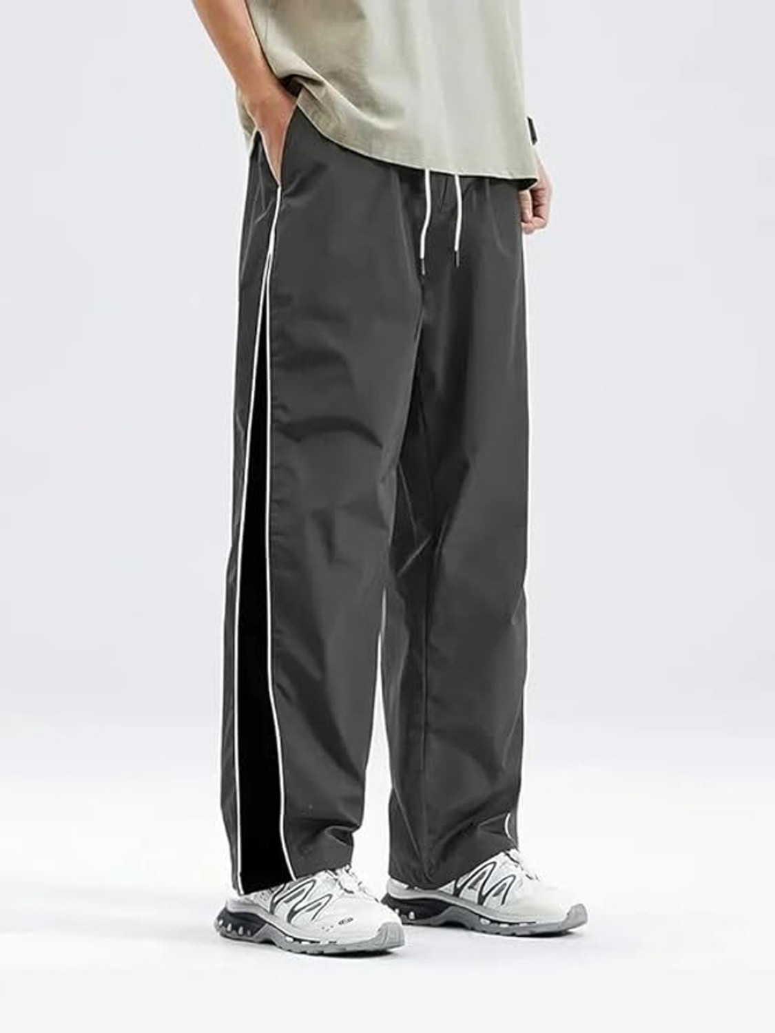 Image of NetClick Men Striped Grey Track Pants