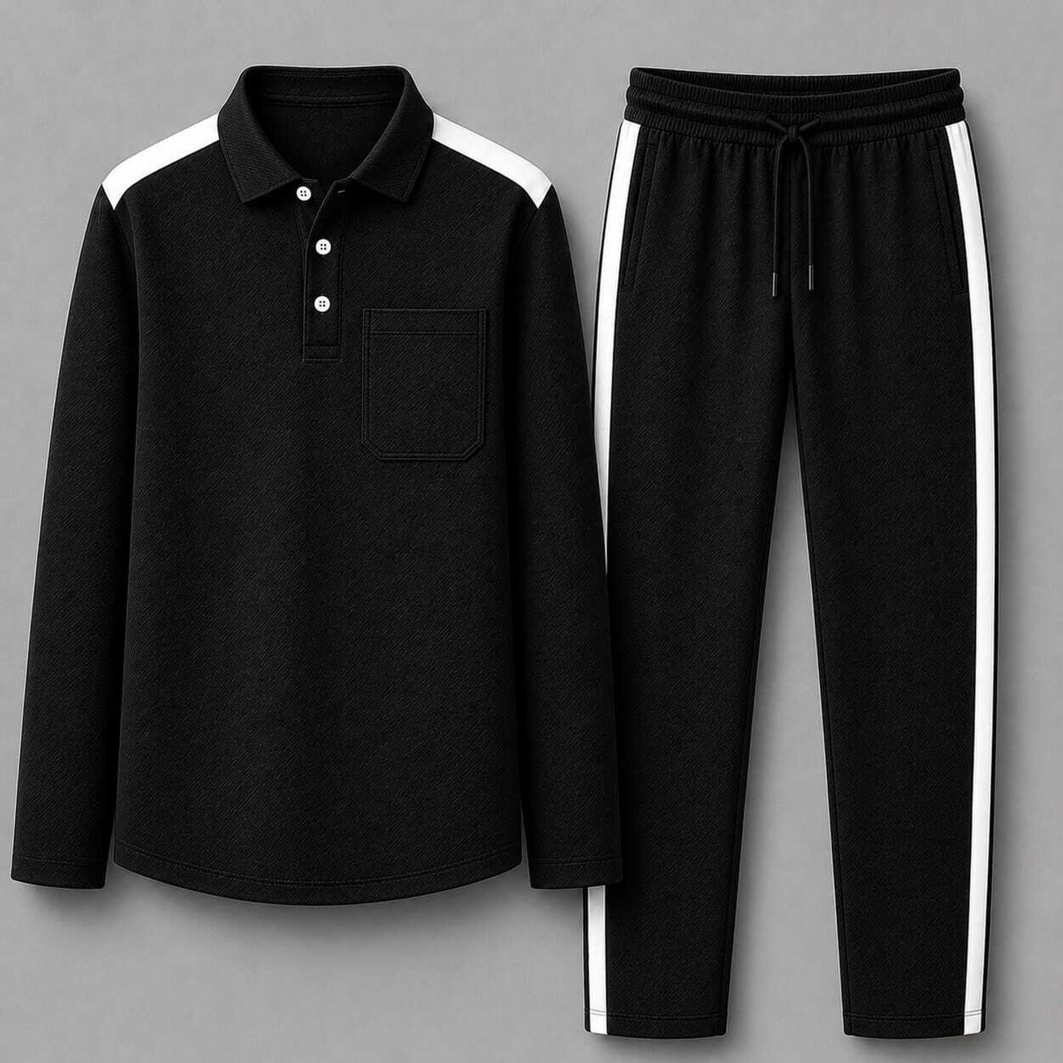 Lookberry Men Black Striped Night Suit Set - Image 1
