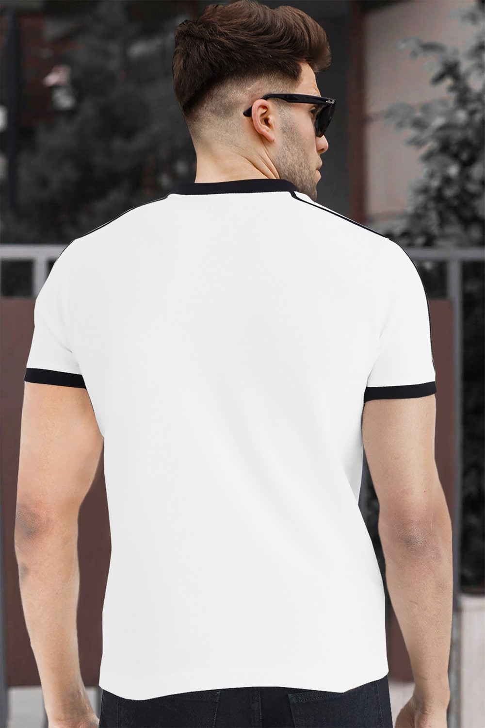 Image of TRIPR Men Solid Mandarin Collar Cotton Blend White T-Shirt
