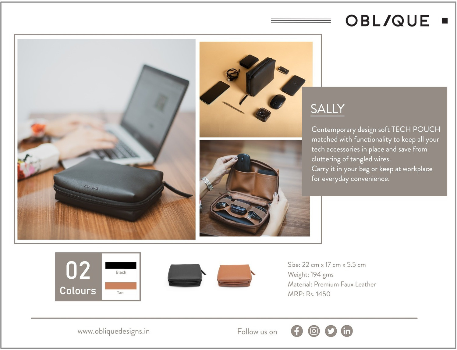 Image of OBLIQUE Sally Tech Pouch | Travel Organizer for Electronic Accessories & Gadgets (Black)