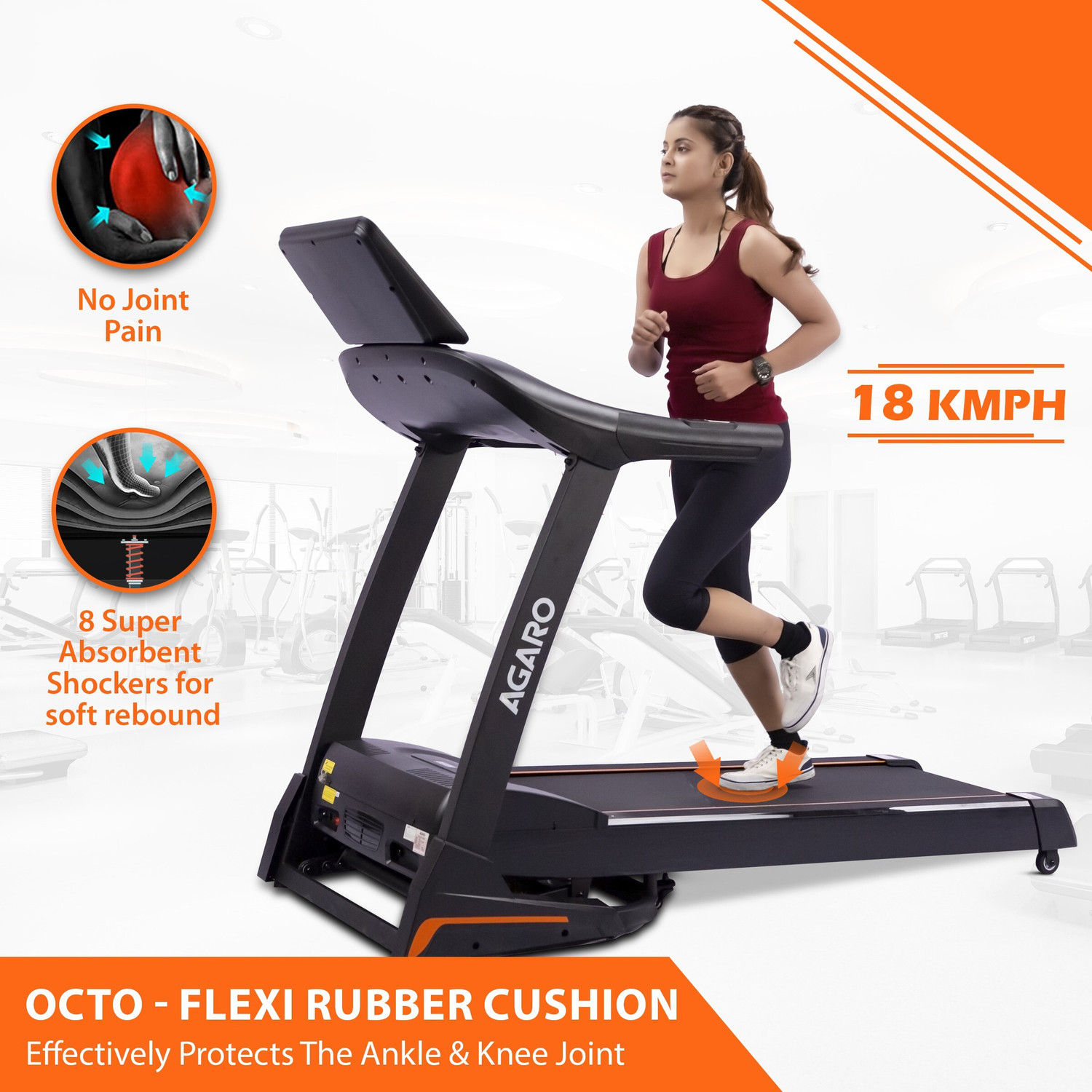 Image of AGARO Mars Motorized Foldable, AC Power 4HP (6HP Peak) Treadmill