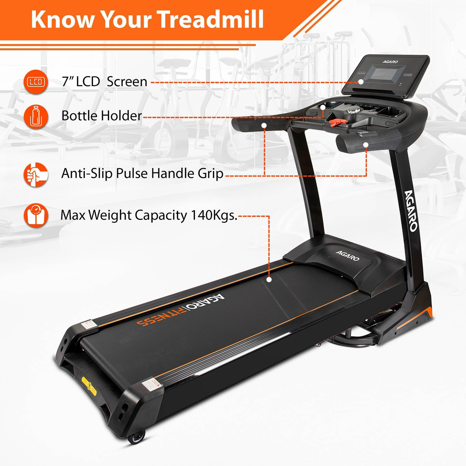 Image of AGARO Mars Motorized Foldable, AC Power 4HP (6HP Peak) Treadmill