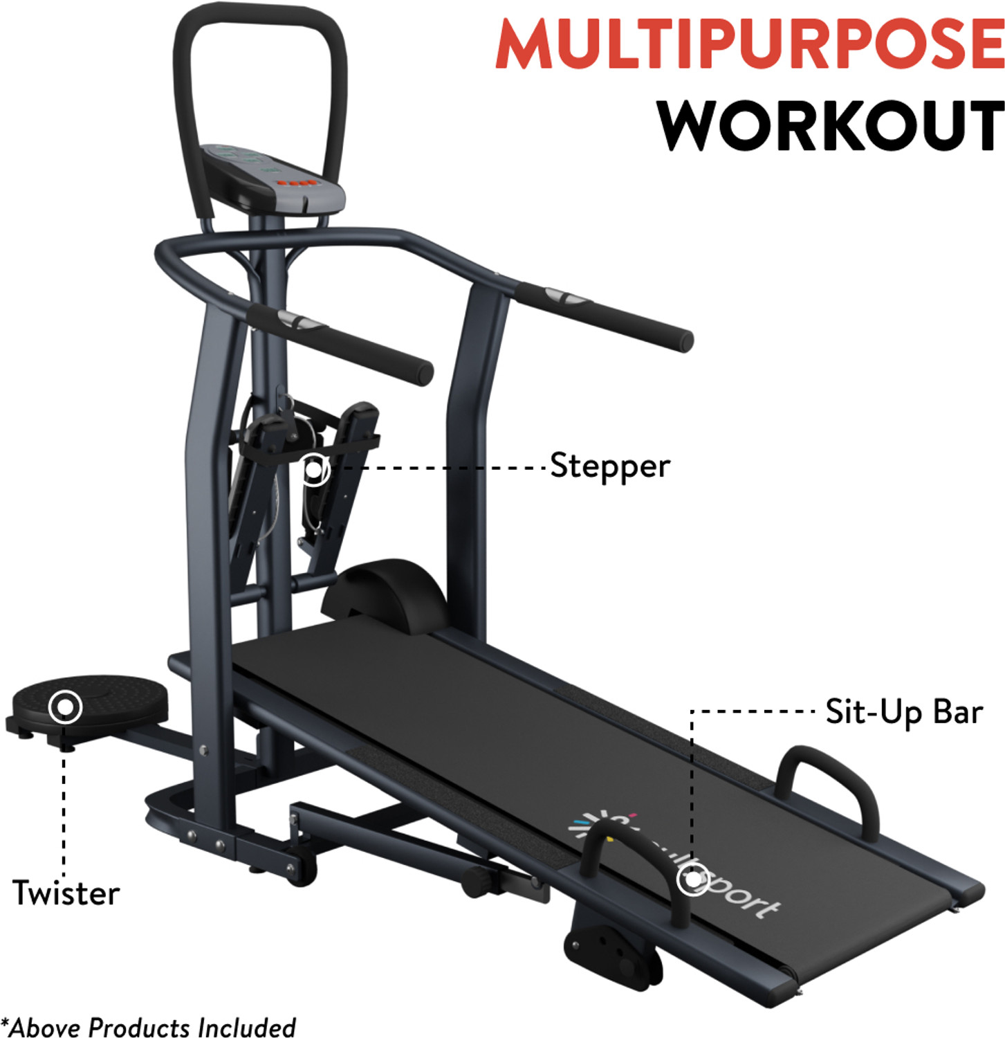 Image of RPM Fitness RPM800 4-in-1 Multifunction| 100Kg Support | For Men & Women Home Workout Manual Treadmill