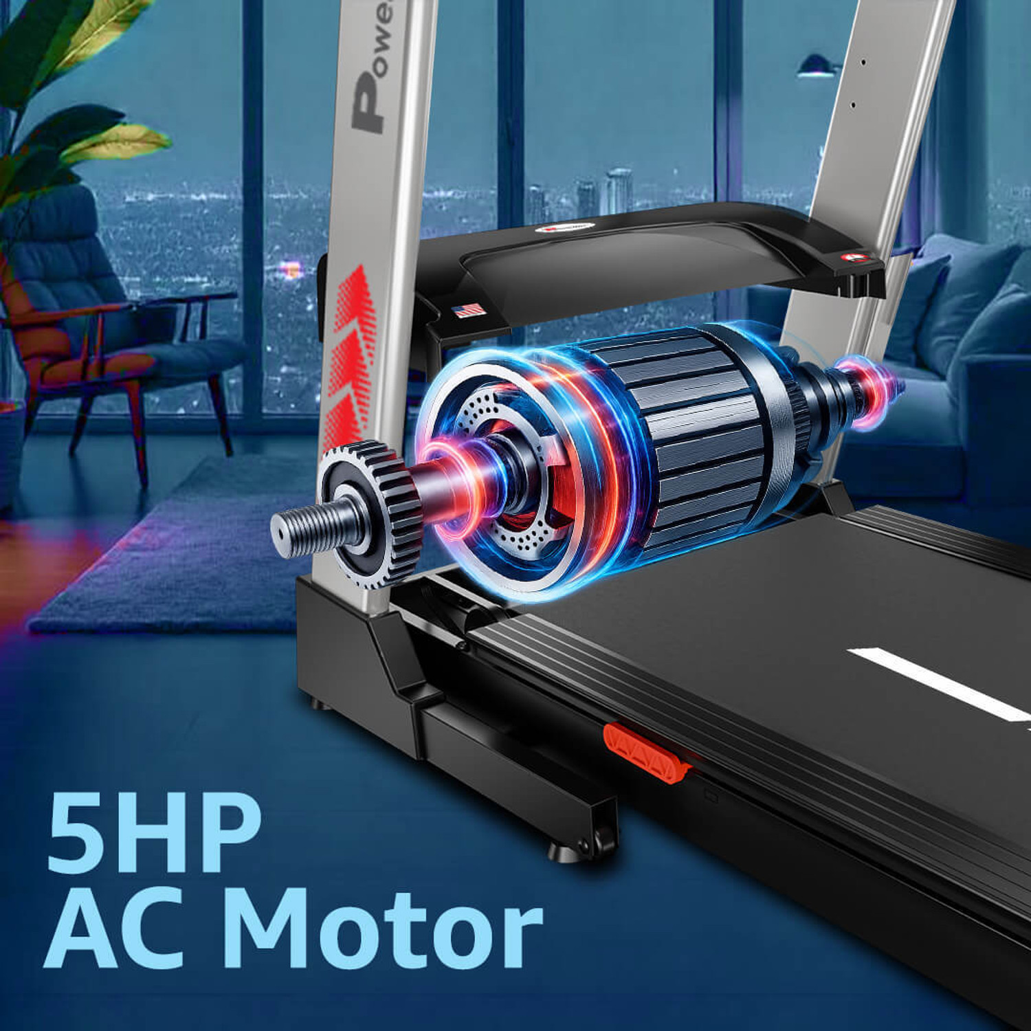 Image of Powermax Fitness TAC-125 5HP Motorised AUX Connection Heart Rate Sensor, Home Use Treadmill