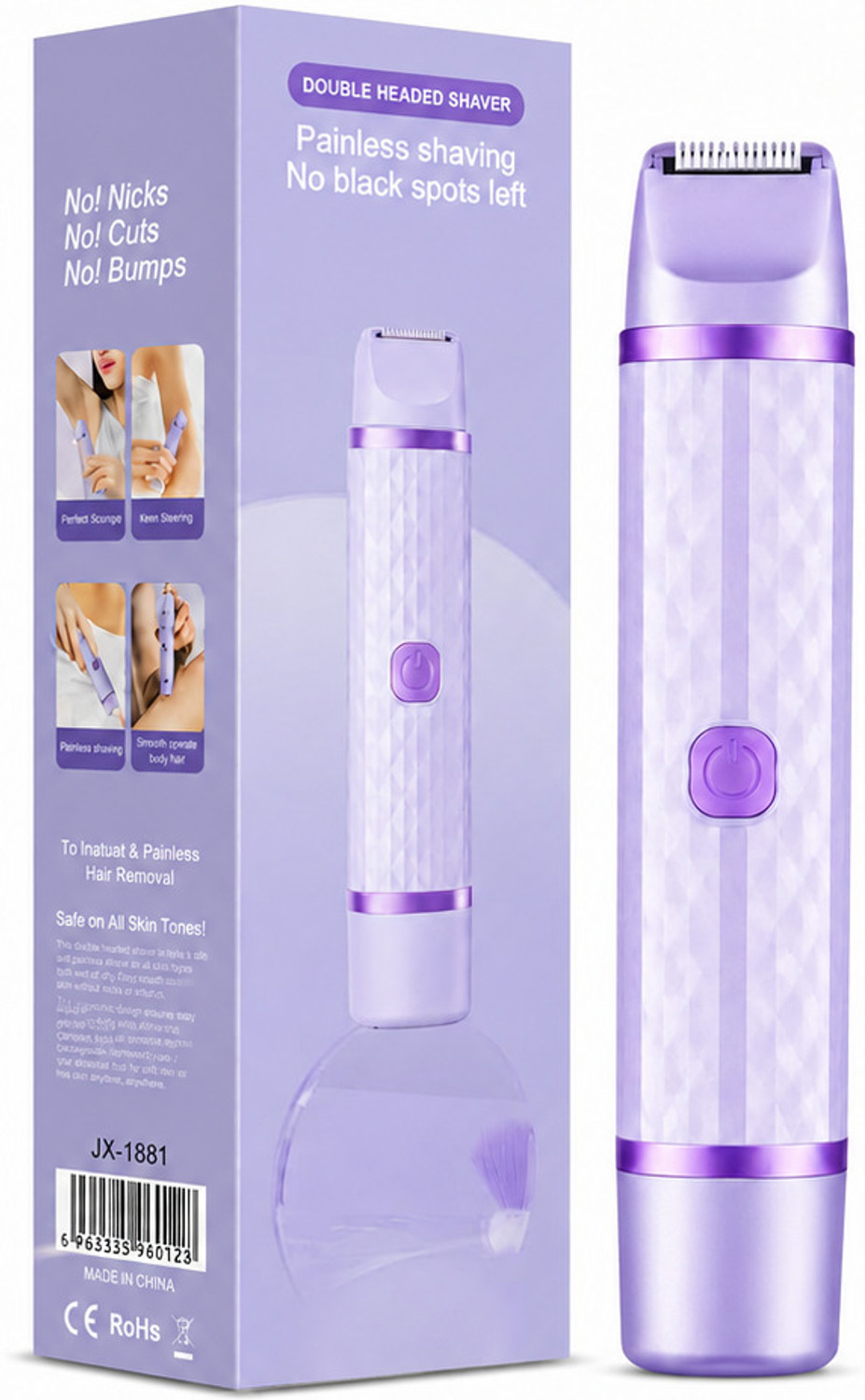 Image of Lunvix Bikini Trimmer for Women Electric Shaver for Face, Legs, Underarms & Pubic Hair Trimmer 60 min Runtime 0 Length Settings (Purple)