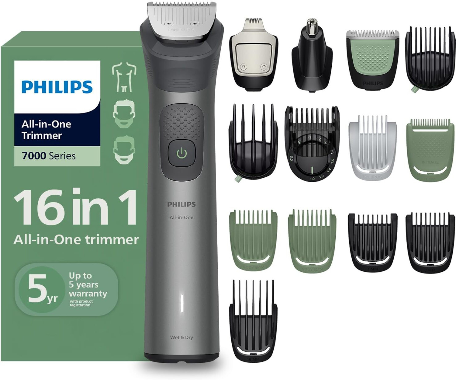 Image of PHILIPS Ultimate Precision | BeardSense Technology- Scans 125x /sec, adapts to density Fully Waterproof Grooming Kit 120 min Runtime 11 Length Settings (Silver)