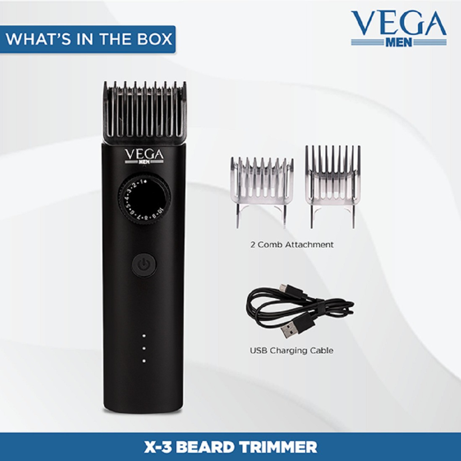 Image of VEGA X3 Waterproof Beard Trimmer For Men With Fast Charge 90 min Runtime VHTH-24 Fully Waterproof Trimmer 90 min Runtime 10 Length Settings (Black)