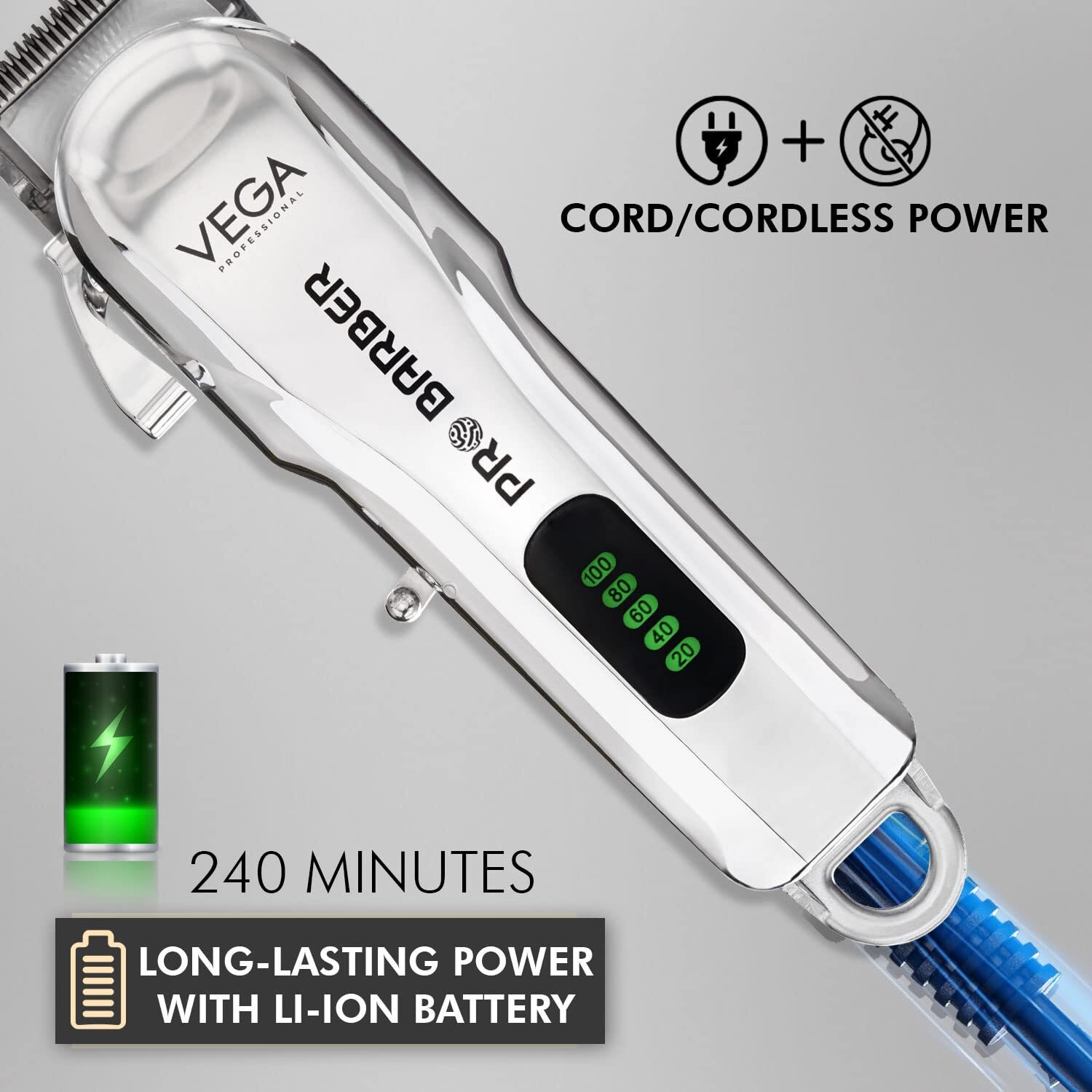 Image of VEGA VPVHC-09 Fully Waterproof Trimmer 180 min Runtime 2 Length Settings (Silver)