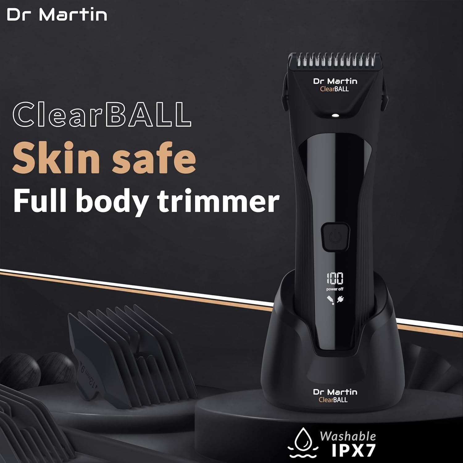 Image of DR MARTIN Man Body Grooming Trimmer For Private Part, Beard, Pubic Hair Fully Waterproof Fully Waterproof Body Groomer 90 min Runtime 5 Length Settings (Black)