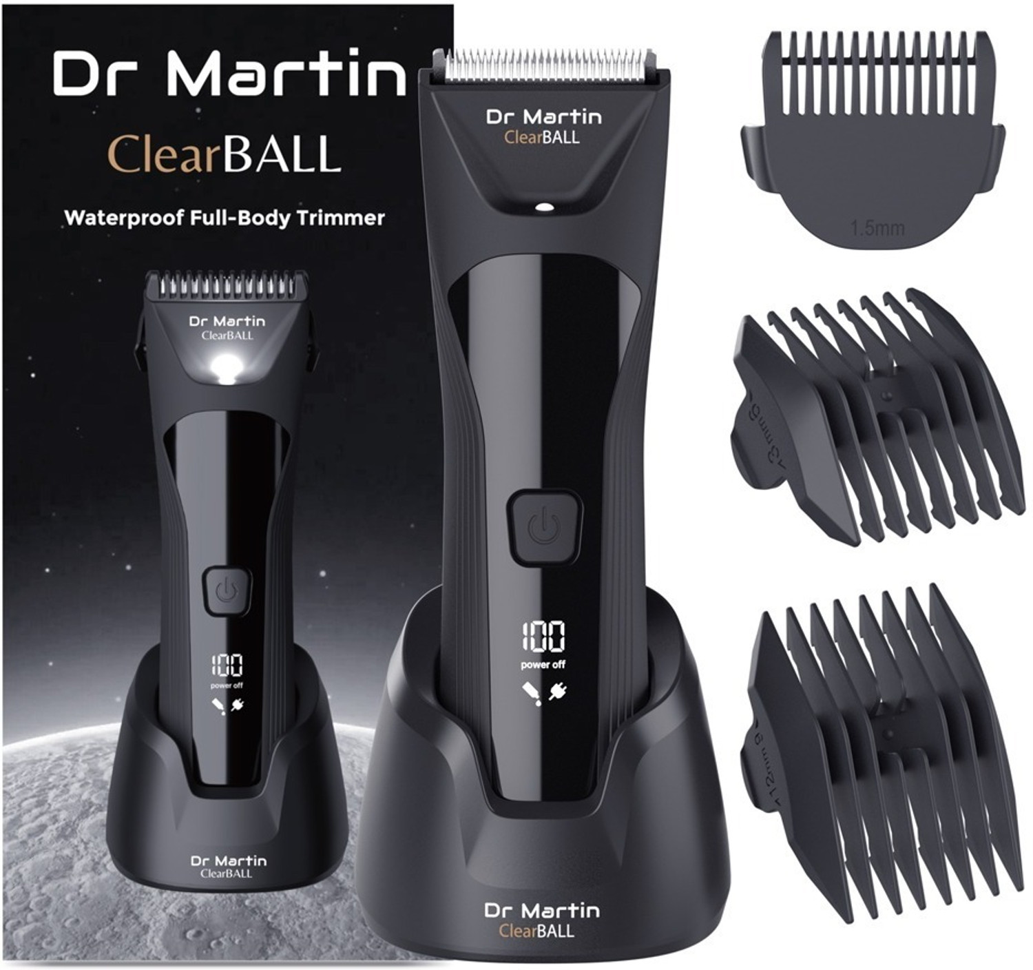 Image of DR MARTIN Man Body Grooming Trimmer For Private Part, Beard, Pubic Hair Fully Waterproof Fully Waterproof Body Groomer 90 min Runtime 5 Length Settings (Black)
