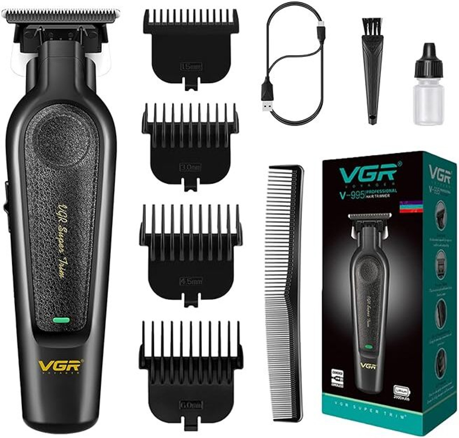 Image of VGR V-981. Fully Waterproof Trimmer 150 min Runtime 4 Length Settings (Yellow)
