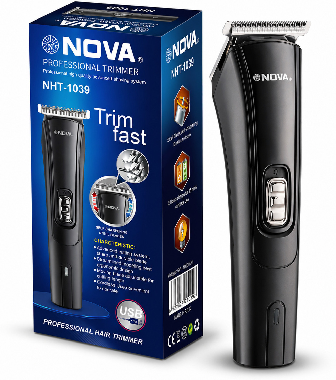 Image of NOVA NHT 1046 /010 Trimmer 30 min Runtime 3 Length Settings (Black)