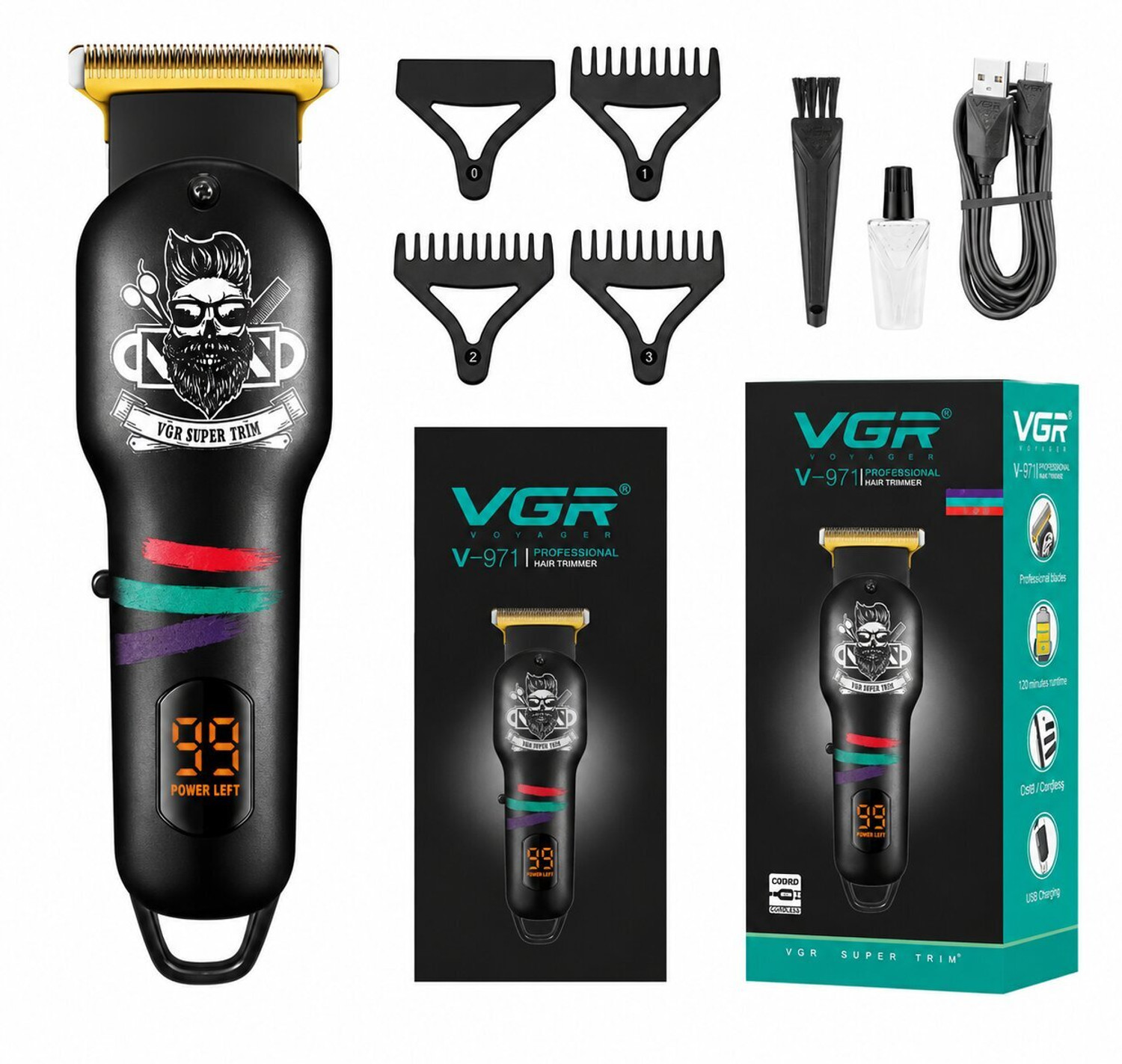 Image of VGR V-981. Fully Waterproof Trimmer 150 min Runtime 4 Length Settings (Yellow)