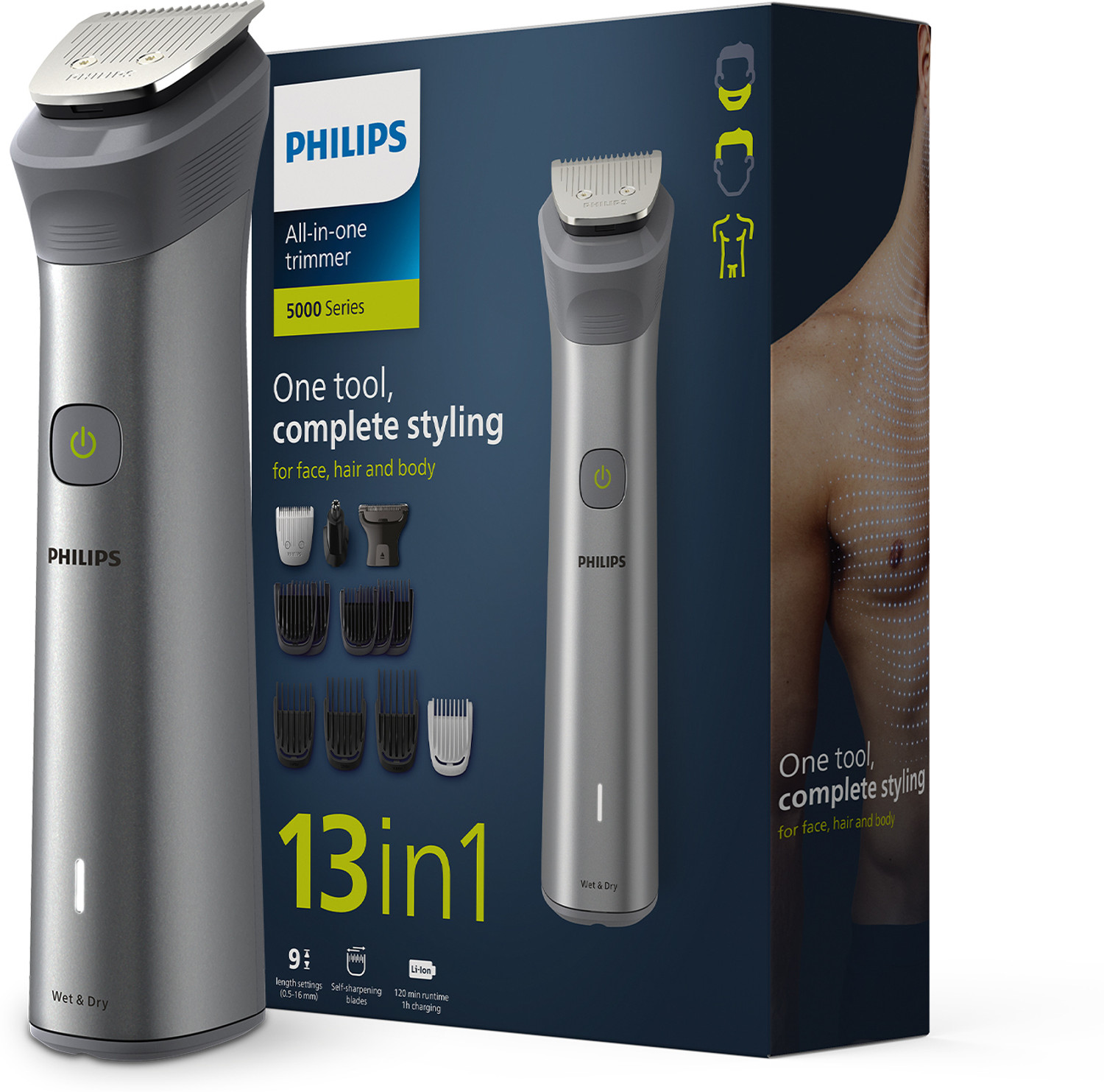Image of PHILIPS Ultimate Precision | BeardSense Technology- Scans 125x /sec, adapts to density Fully Waterproof Grooming Kit 120 min Runtime 11 Length Settings (Silver)