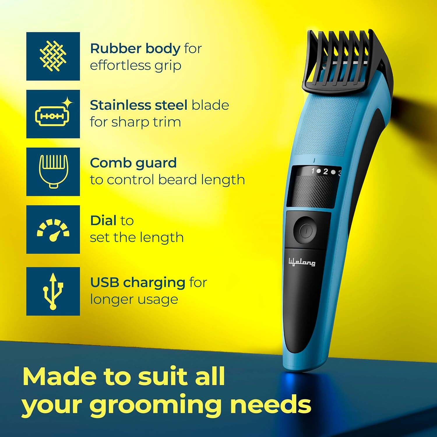 Image of RLN LLPCM107 Fully Waterproof Trimmer 60 min Runtime 20 Length Settings (Blue)