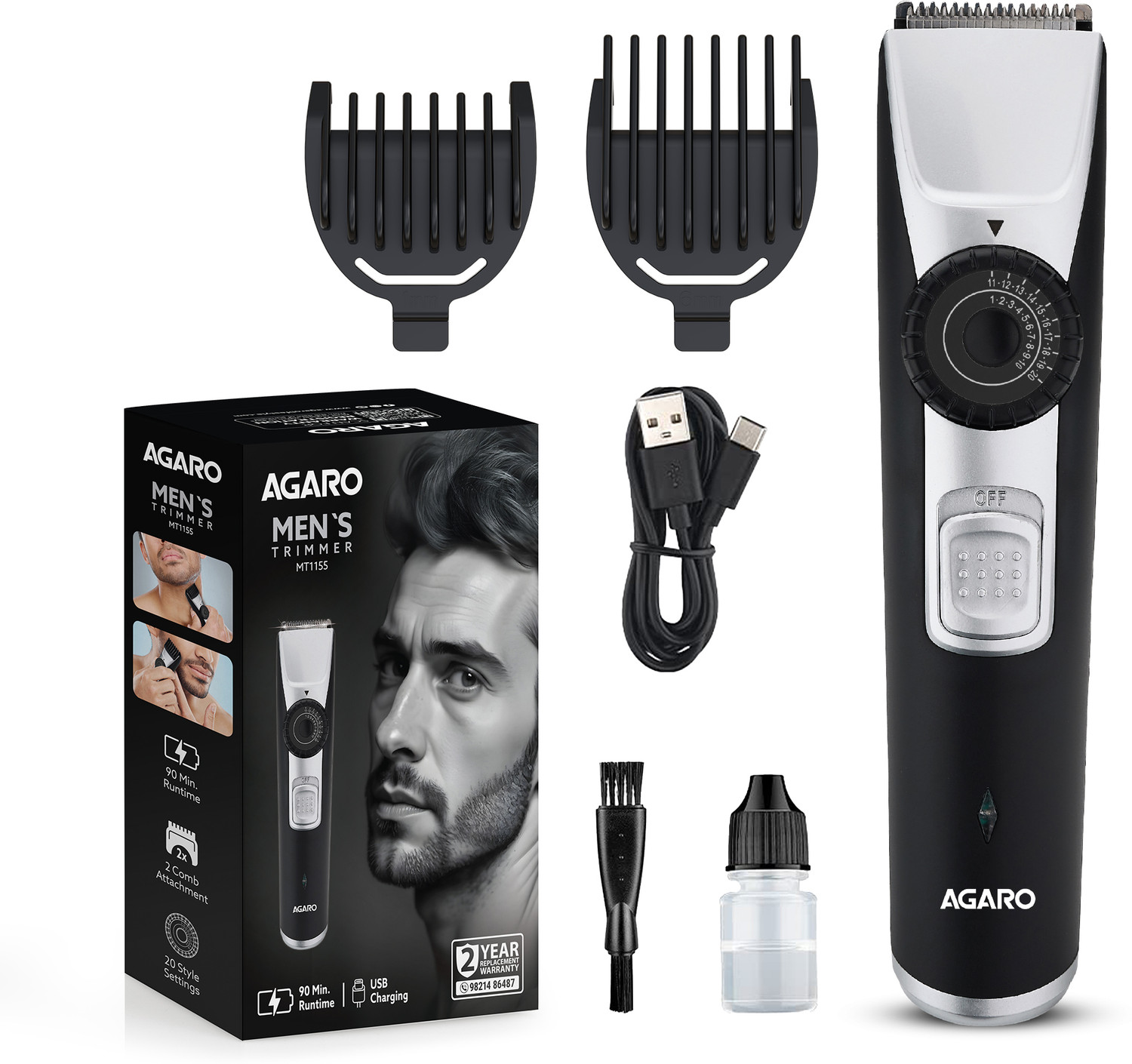 AGARO Beard Trimmer MT1155, 20 Length Settings - Image 6