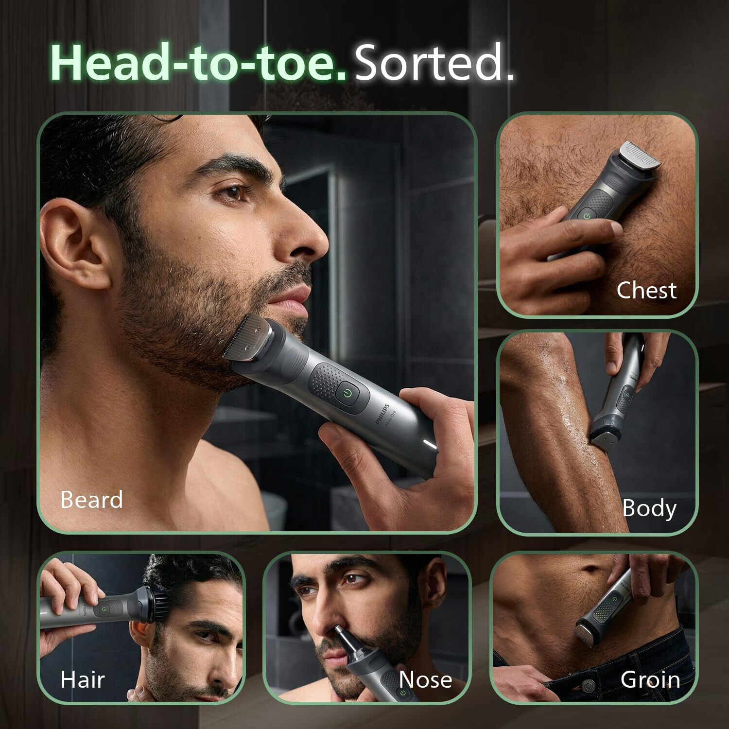Image of PHILIPS Ultimate Precision | BeardSense Technology- Scans 125x /sec, adapts to density Fully Waterproof Grooming Kit 120 min Runtime 11 Length Settings (Silver)