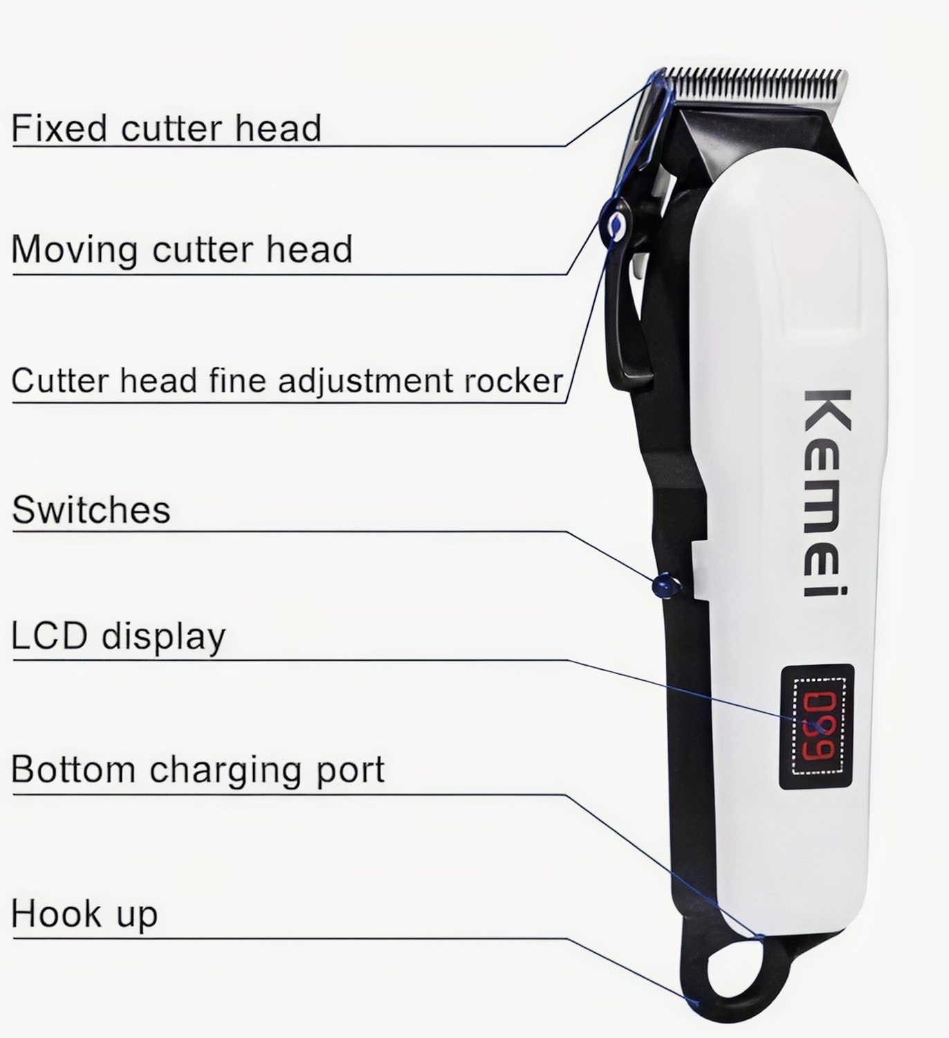 Image of KEMMIE inchKM inch 809A Trimmer 240 min Runtime 4 Length Settings (White)
