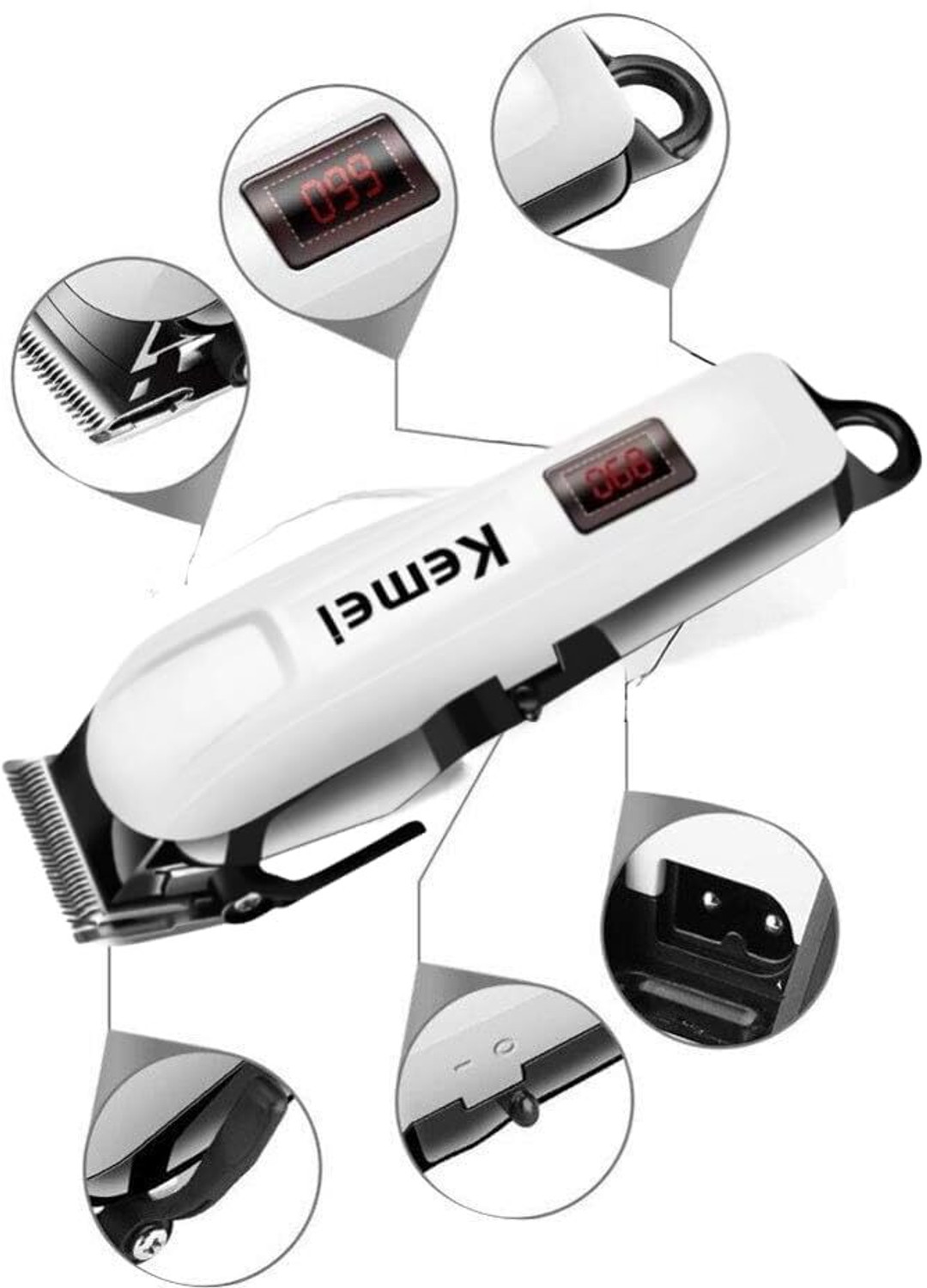 Image of Kemei km-4803 Heavy Duty Corded Hair Clippers for Barber Hair Trimmer Clippers Trimmer 0 min Runtime 4 Length Settings (White)