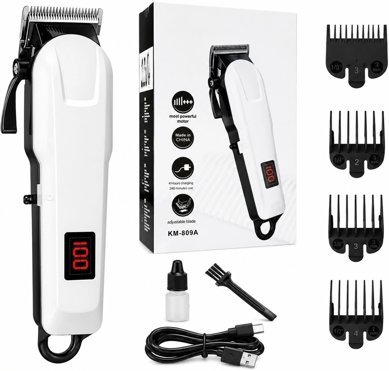 RACCOON 809A Professional Salon Hair Clipper & Beard Best Trimmer Fully Waterproof Trimmer 180 min Runtime 5 Length Settings (White) - Image 1