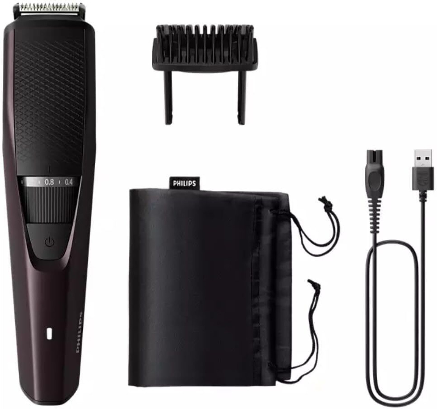 Image of PHILIPS BT3415 /15 MAROON Fully Waterproof Trimmer 3460 min Runtime 10 Length Settings (Maroon)