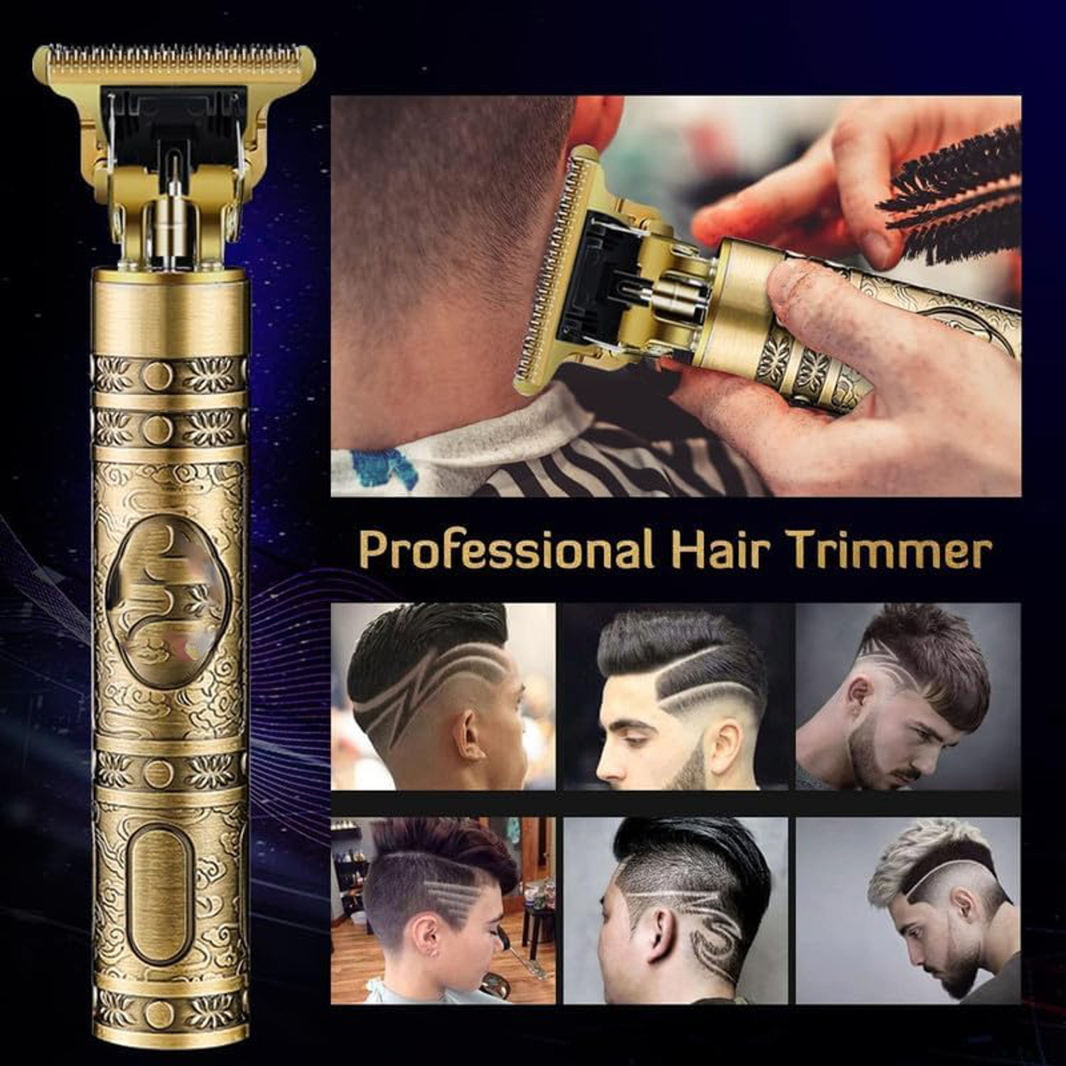 Image of Rocklight RL-C8013 PROFESSIONAL QUALITY Corded Grooming Kit (Gold) Trimmer 45 min Runtime 4 Length Settings (Gold)