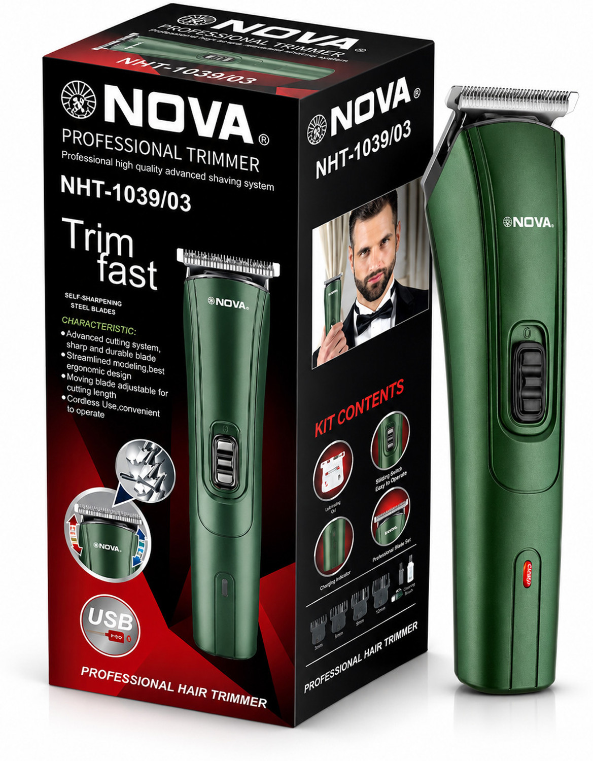 Image of NOVA NHT 1046 /010 Trimmer 30 min Runtime 3 Length Settings (Black)