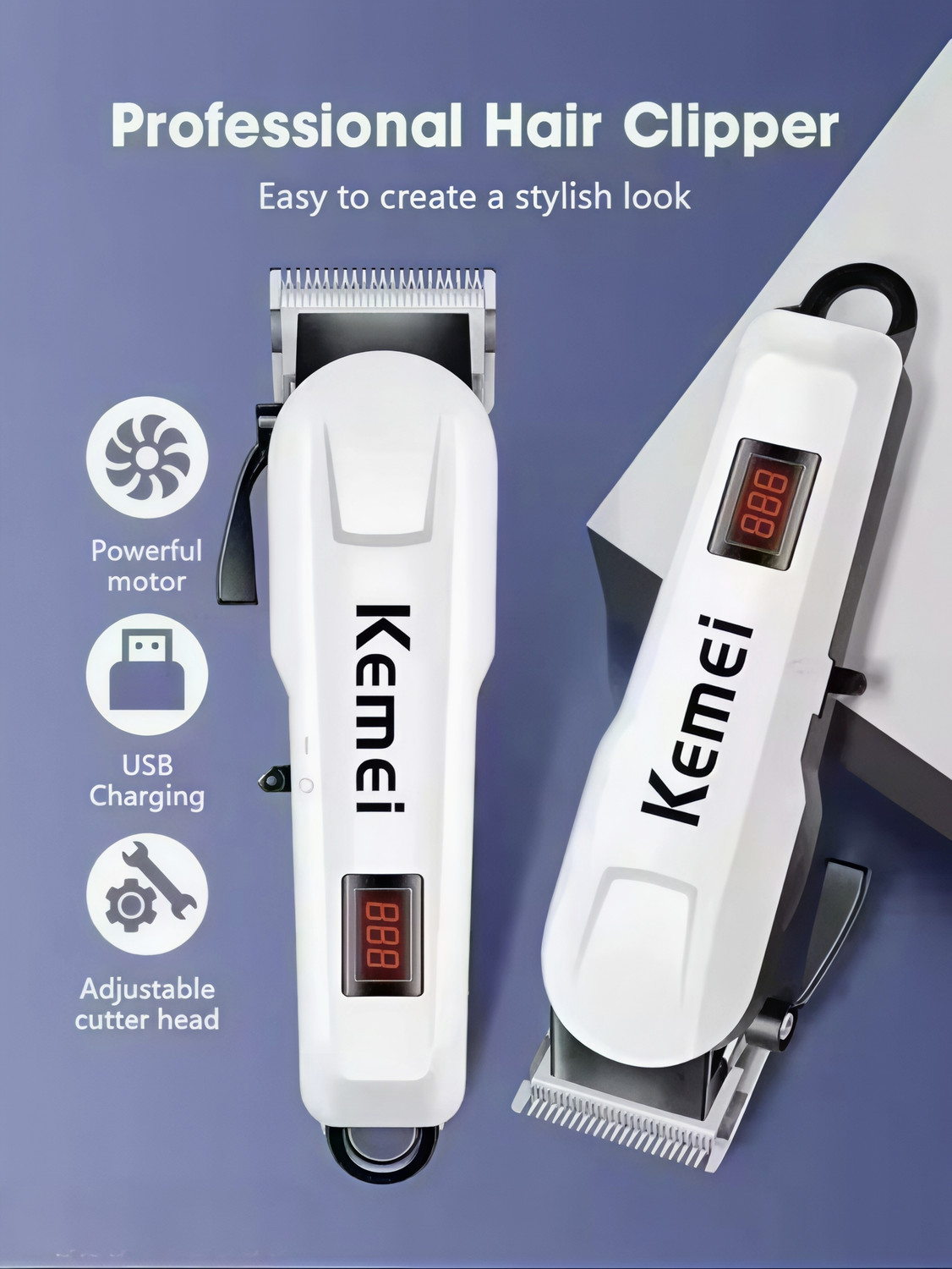 Image of KEMMIE inchKM inch 809A Trimmer 240 min Runtime 4 Length Settings (White)