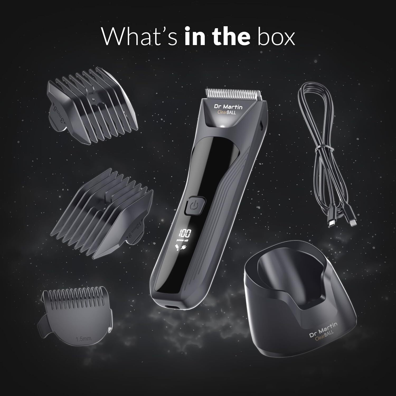Image of DR MARTIN Man Body Grooming Trimmer For Private Part, Beard, Pubic Hair Fully Waterproof Fully Waterproof Body Groomer 90 min Runtime 5 Length Settings (Black)