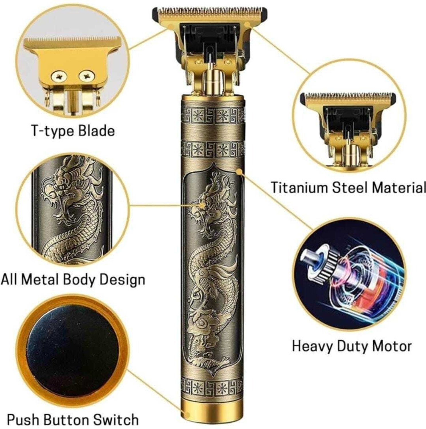 Image of Rocklight RL-C8013 PROFESSIONAL QUALITY Corded Grooming Kit (Gold) Trimmer 45 min Runtime 4 Length Settings (Gold)