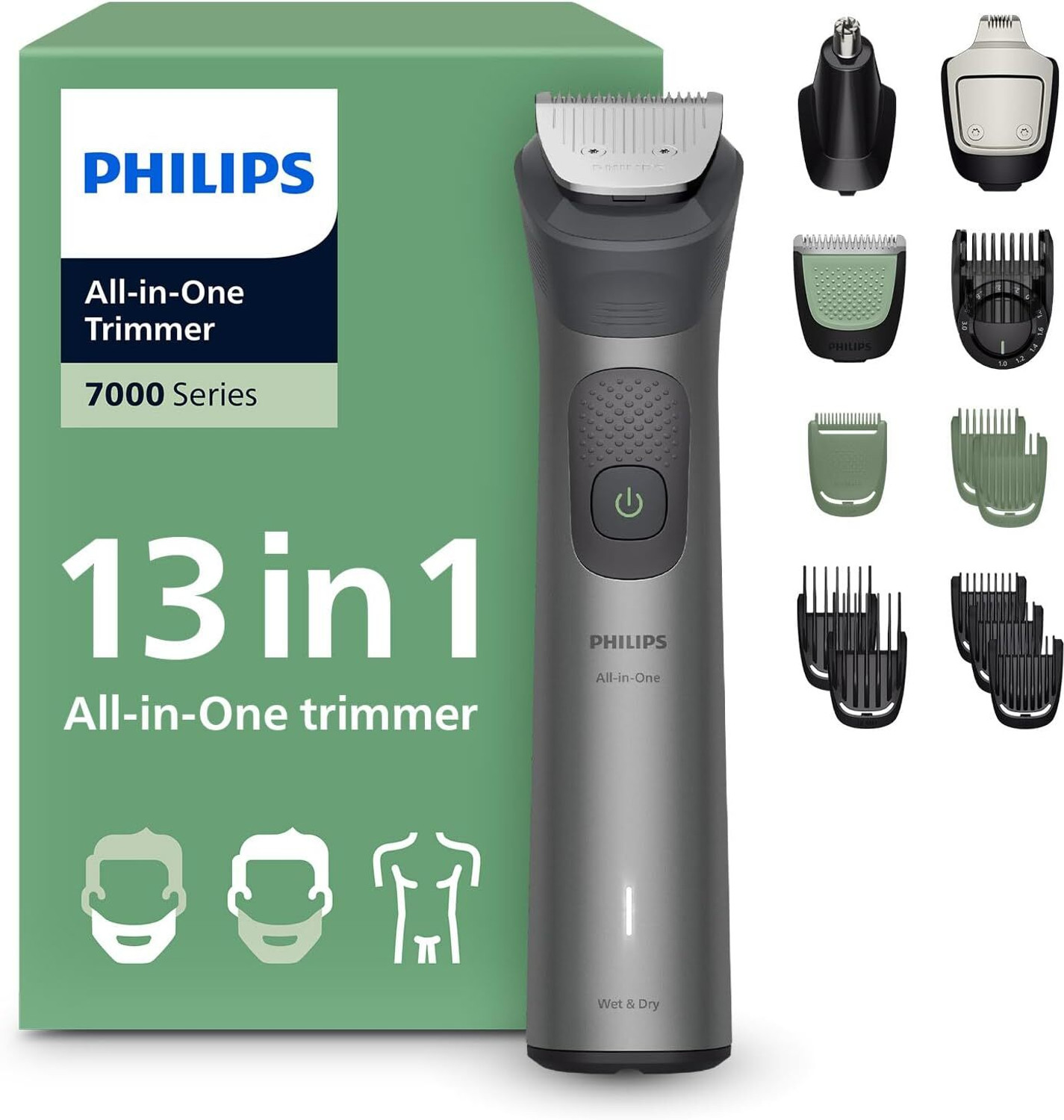 Image of PHILIPS Ultimate Precision | BeardSense Technology- Scans 125x /sec, adapts to density Fully Waterproof Grooming Kit 120 min Runtime 11 Length Settings (Silver)