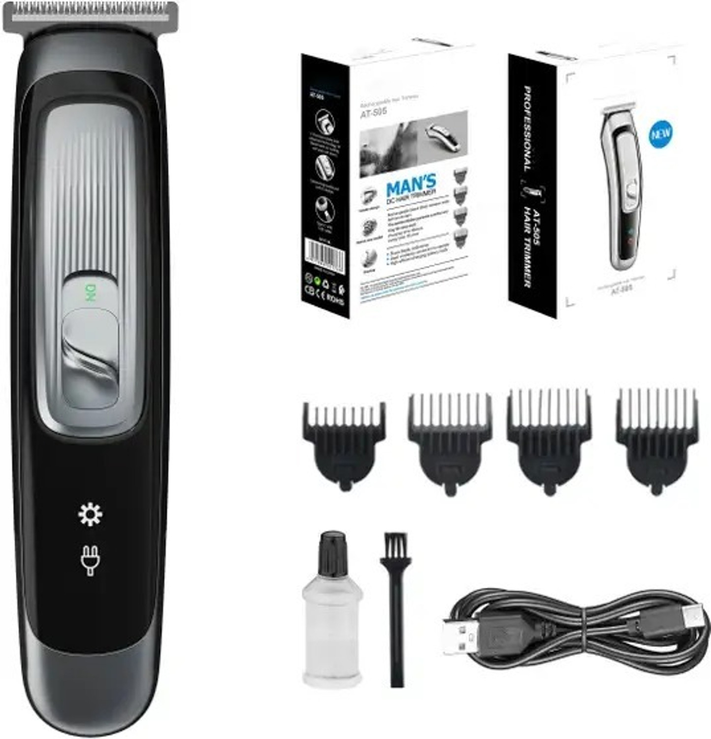 Image of Tradhi Beard & Hair 538 Trimmer Rechargeable Professional Hair Trimmer Fully Waterproof Fully Waterproof Trimmer 45 min Runtime 4 Length Settings (Silver, Black)