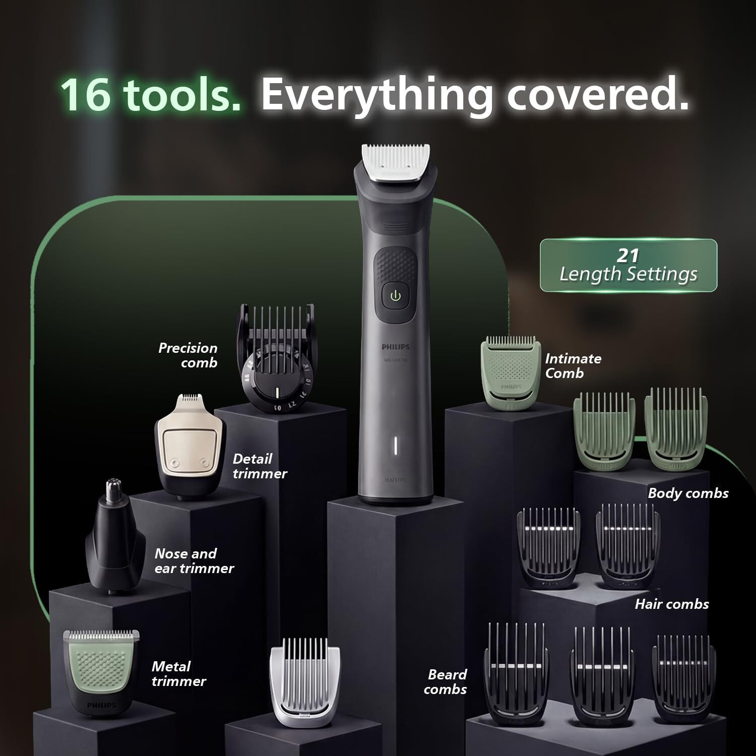 Image of PHILIPS MG7931 /65, 16-in-1 All in One Trimmer Men- Beard, Hair, Body, Nose & Intimate Trimmer 120 min Runtime 17 Length Settings (Grey)