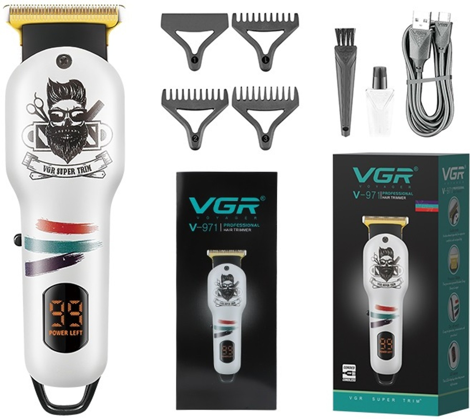 Image of VGR V-981. Fully Waterproof Trimmer 150 min Runtime 4 Length Settings (Yellow)