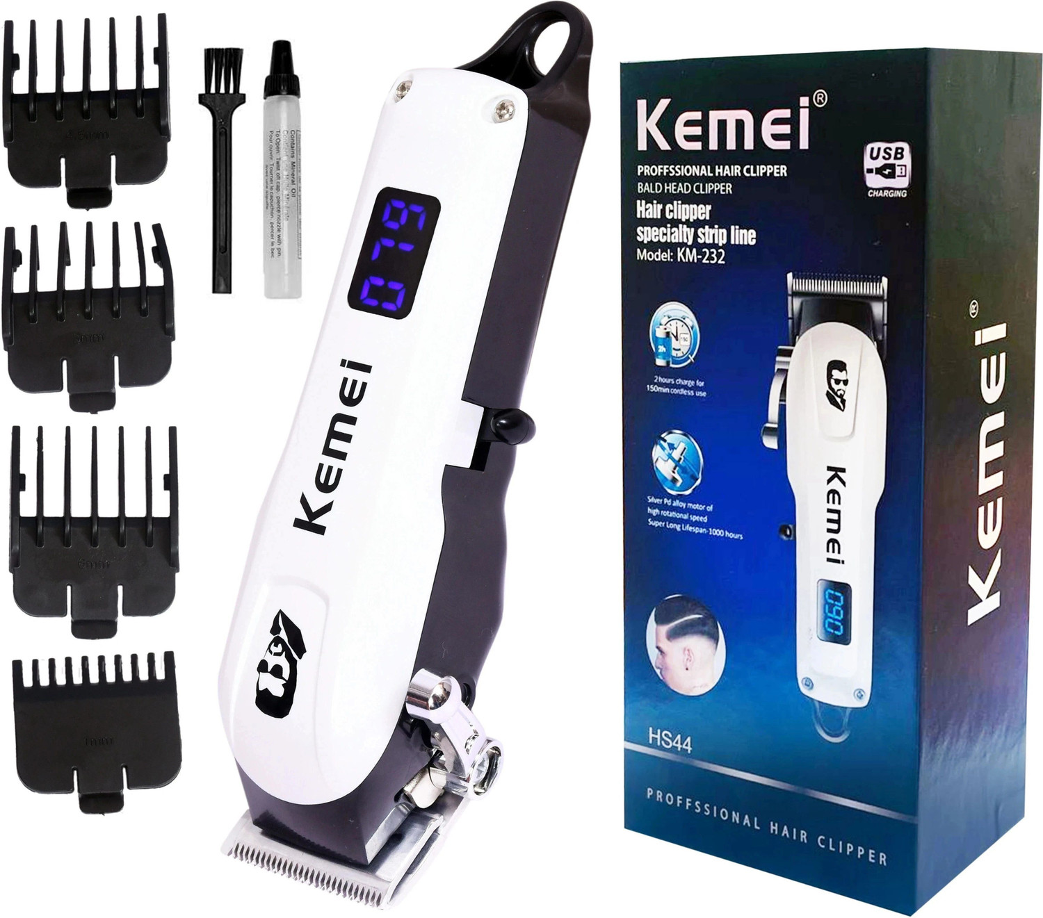 Image of Kemei km-4803 Heavy Duty Corded Hair Clippers for Barber Hair Trimmer Clippers Trimmer 0 min Runtime 4 Length Settings (White)