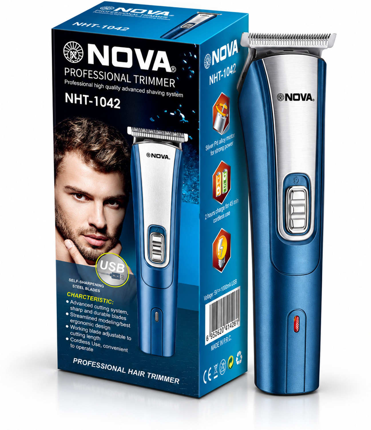 NOVA NHT 1042 USB Trimmer 60 min Runtime 5 Lengths - Image 1