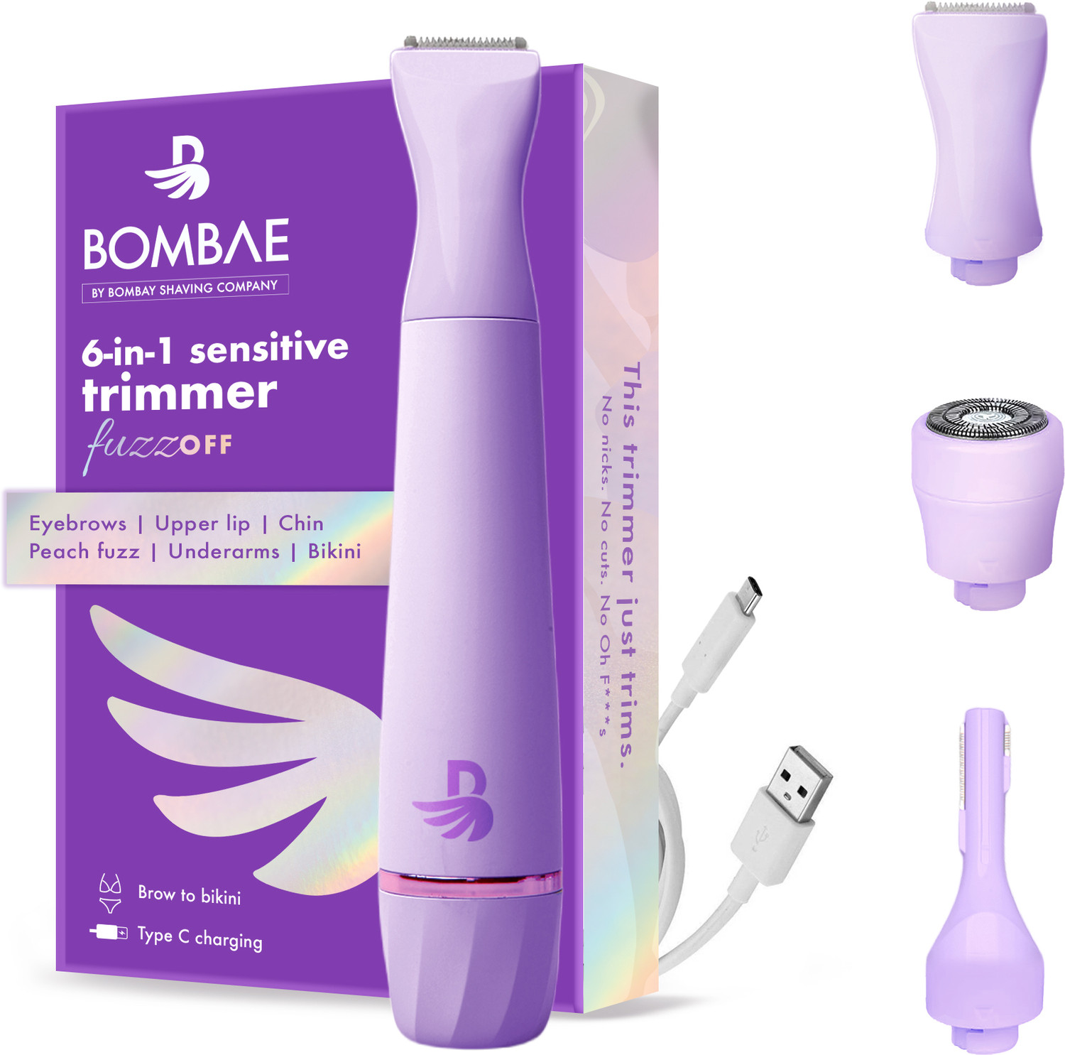 Bombae 6-in-1 Sensitive Trimmer for Women with 3 heads Trimmer 90 min Runtime 3 Length Settings