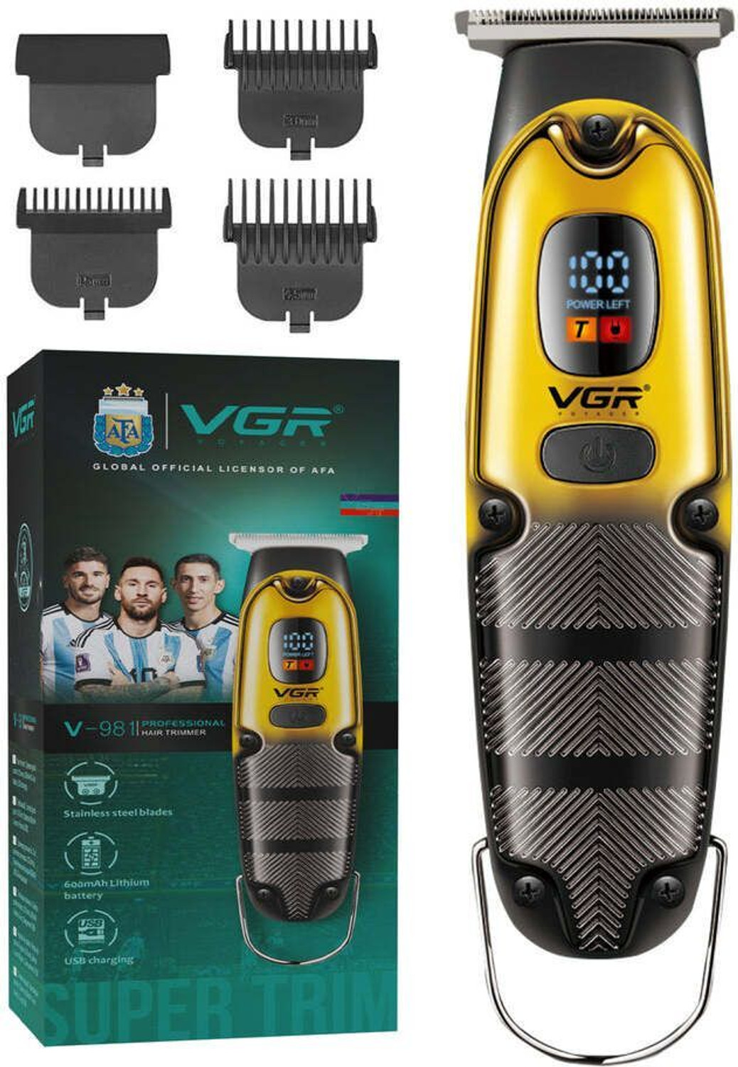 Image of VGR V-981. Fully Waterproof Trimmer 150 min Runtime 4 Length Settings (Yellow)