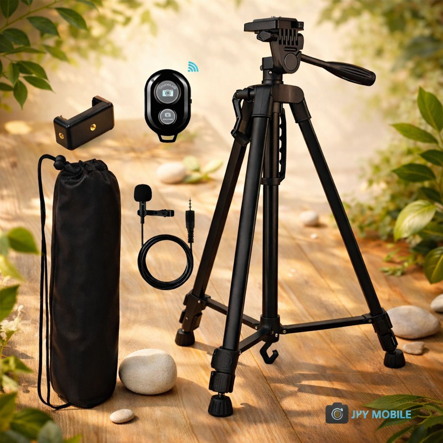 Image of SKYCELL Aluminum Tripod (55-Inch), with Mic, Shutter Button & all Mobile Holder Tripod, Tripod, Tripod Kit (Black, Supports Up to 5000 g)