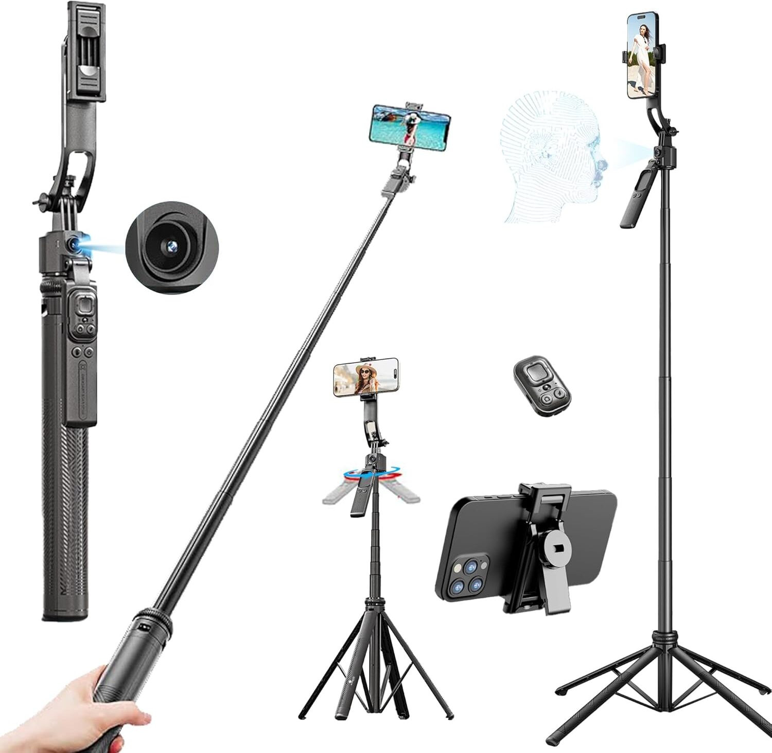 Image of SKYCELL AI Face Tracking Selfie Stick Tripod 70-Inch | Auto Tracking Tripod Smart Sensor Tripod Kit, Tripod (Black, Supports Up to 2000 g)
