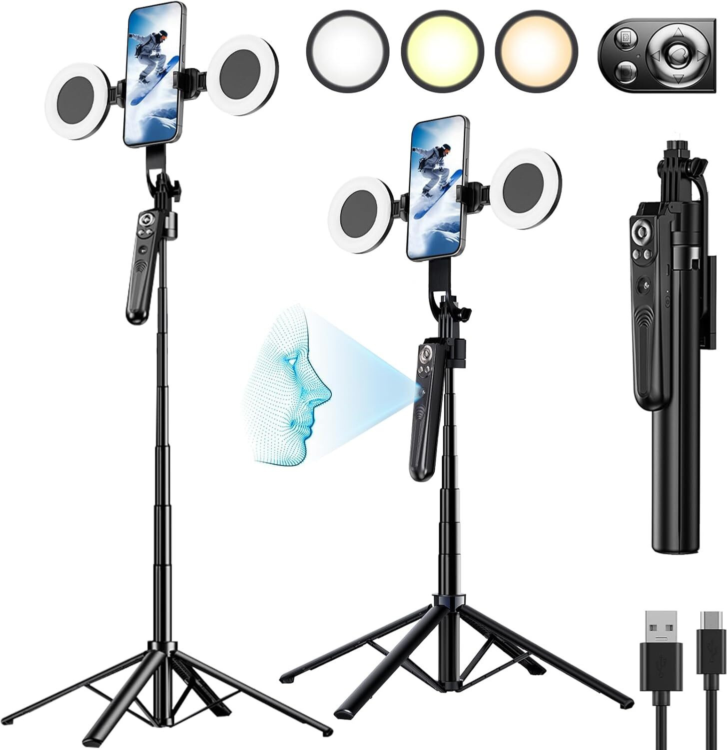 FKU ES-B181K 1.8M AI Selfie Stick with Light - Image 6