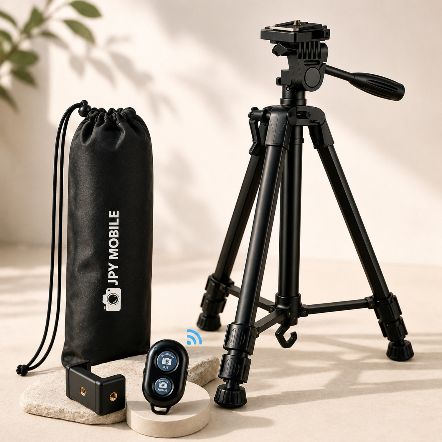 Image of SKYCELL Aluminum Tripod (55-Inch), with Mic, Shutter Button & all Mobile Holder Tripod, Tripod, Tripod Kit (Black, Supports Up to 5000 g)