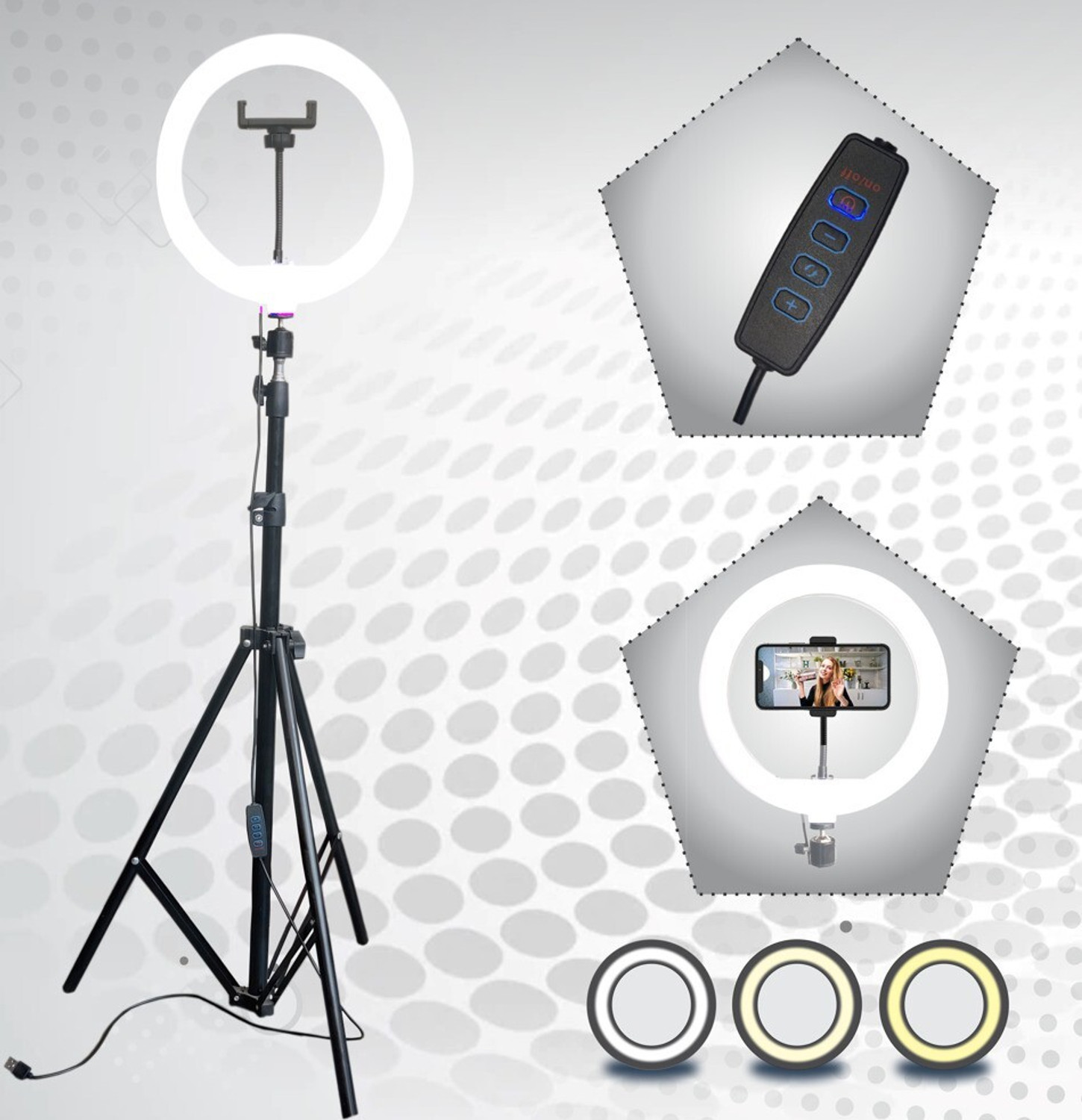 airtech 7" Metal Tripod with 10" LED Ring Light - Image 6