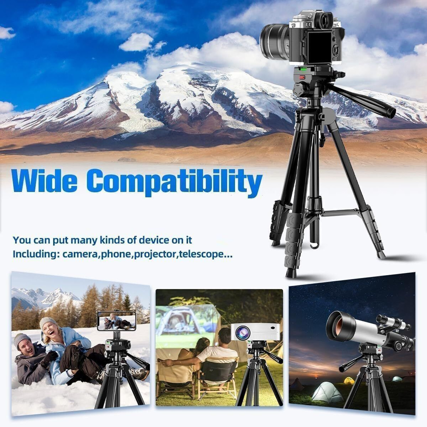 Image of Qortrix Tripod Stand for Mobile Phone and DSLR Camera for Best Video Recording Tripod (Black, Supports Up to 5000 g)