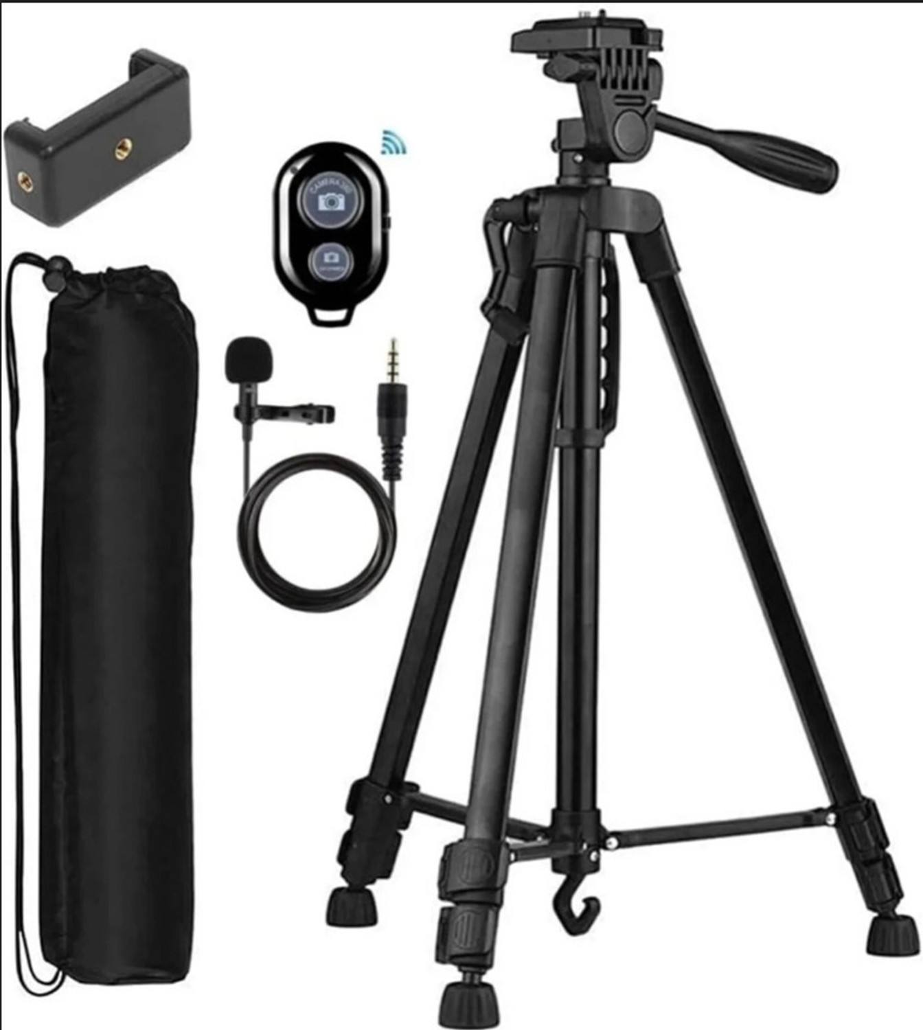 Image of SKYCELL Aluminum Tripod (55-Inch), with Mic, Shutter Button & all Mobile Holder Tripod, Tripod, Tripod Kit (Black, Supports Up to 5000 g)