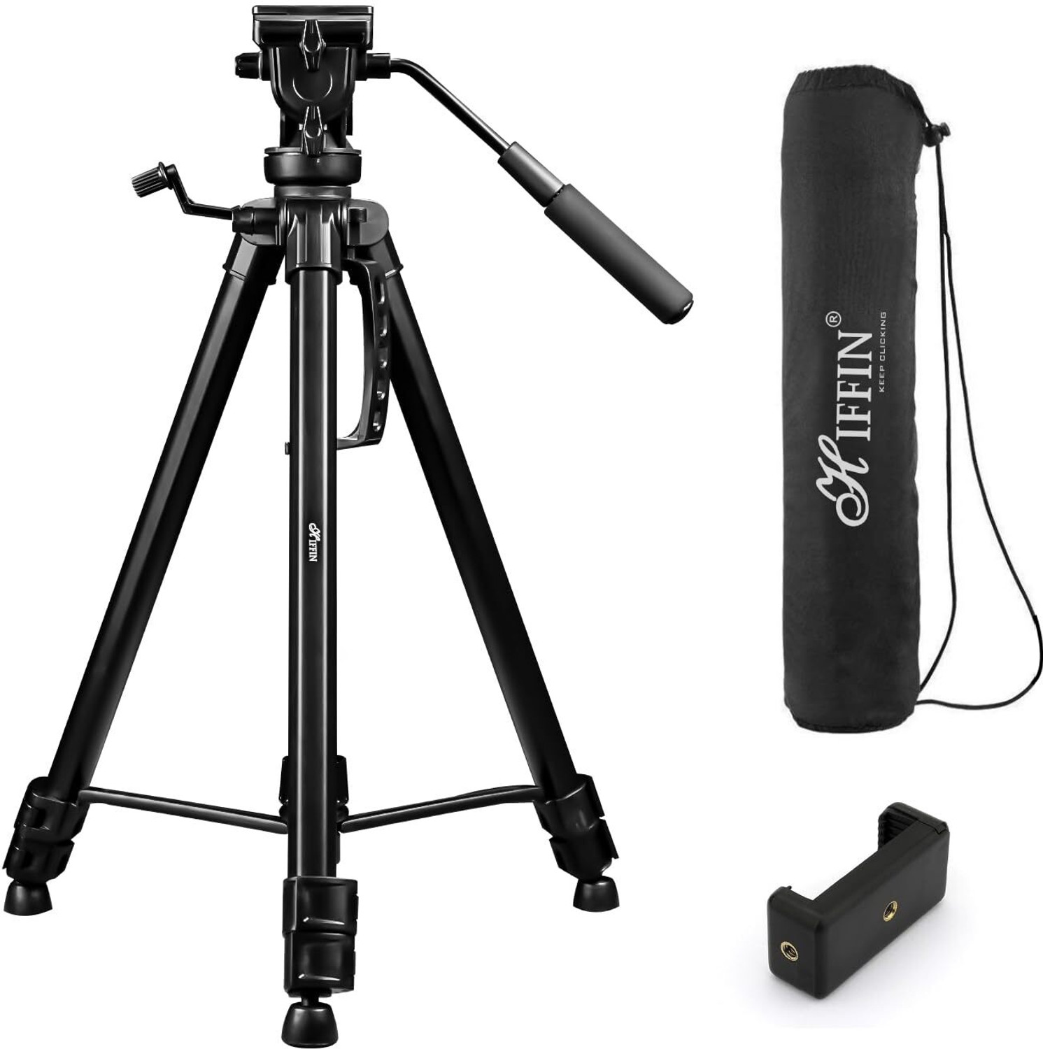 Hiffin HF 880 (65 Inch) Aluminum Light Weight Tripod | with Fluid Video Head | for DSLR &amp; Video Cameras| Maximum Operating Height: 5.45 Feet | Maximum Load Upto: 15 kgs Tripod - Hiffin : Flipkart.com