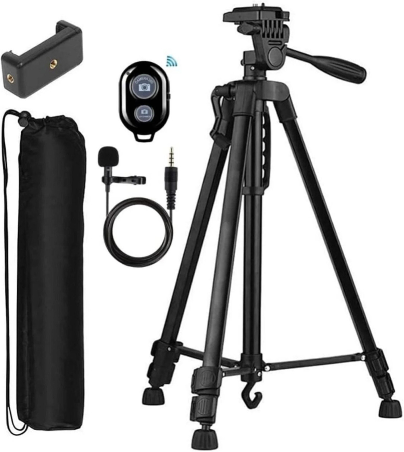 Image of Qortrix Tripod Stand for Mobile Phone and DSLR Camera for Best Video Recording Tripod (Black, Supports Up to 5000 g)